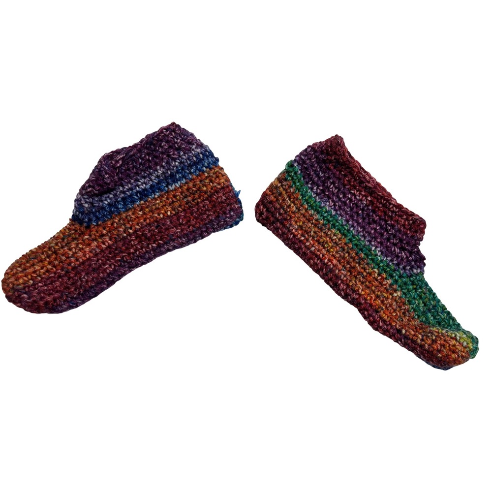 Unbranded Crochet Slipper Socks Unisex Multicolor Excellent Rainbow Knit Sz 9/10